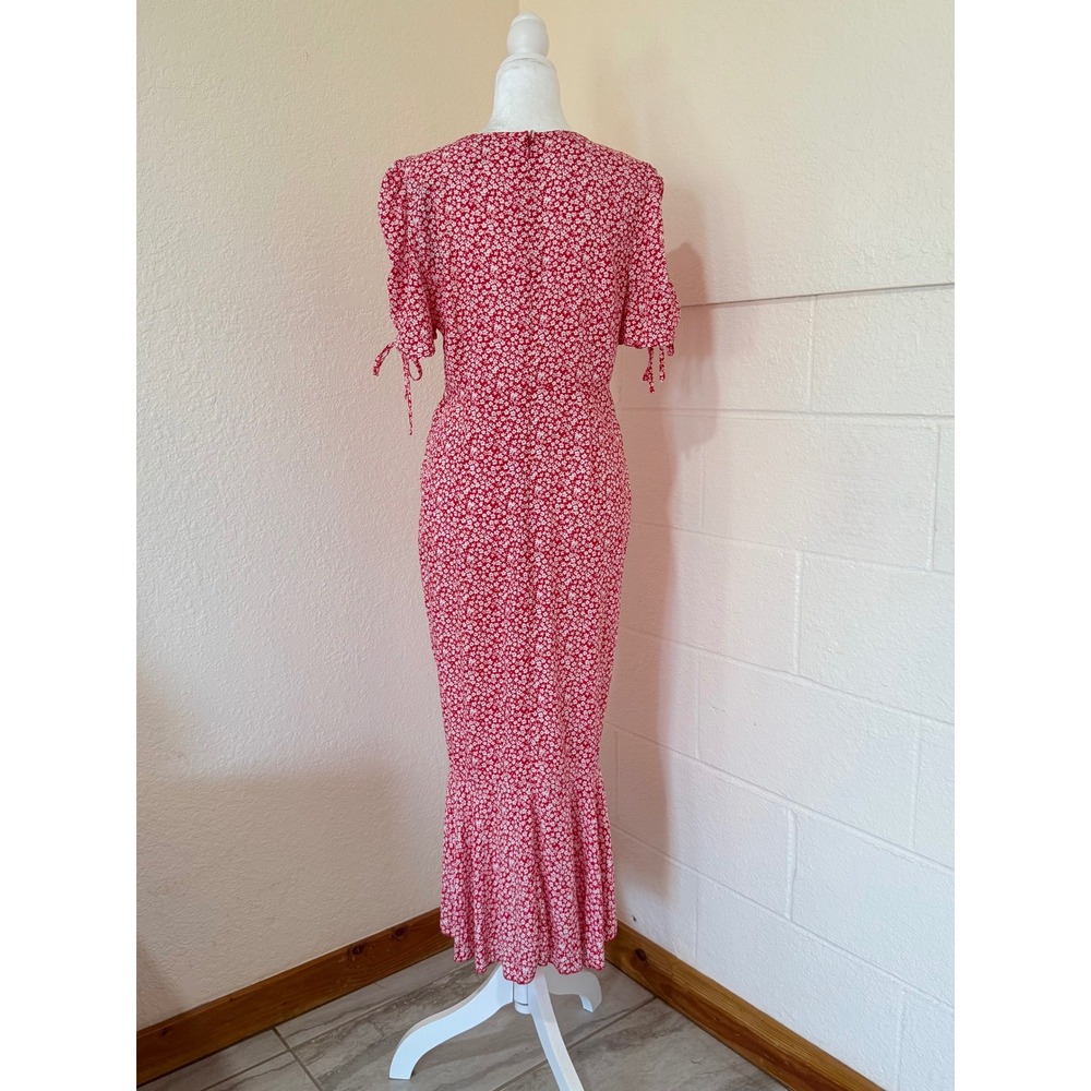 Fashion Nova Clarissa Floral Midi Dress Womens L Red White Ruched Mermaid Summer - Picture 2 of 13